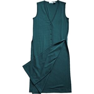 Vintage 80s Dana Buchman Teal Button-Down Sleeveless Wool Cardigan Dress